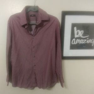 Hugo Boss Red Stripped Button Down Dress Shirt